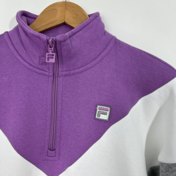 Fila Women’s Size Small Purple Gray Chevron Colorblock Quarter Zip Sweatshirt - Picture 2 of 11